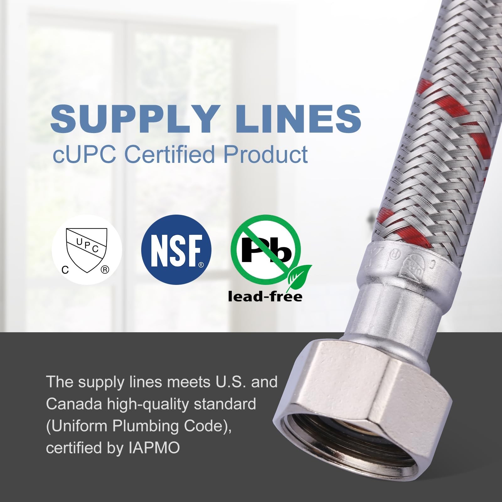 12 Inch Length Faucet Hose 1/2” To 1/2”, Braided Stainless Steel Cupc Supply