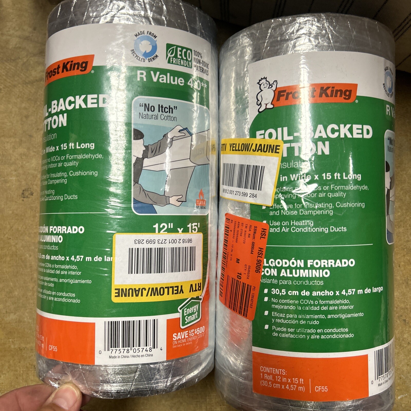 2Frost King CF55 Foil Backed “No Itch” Natural Cotton Duct Wrap 12″ 1″ Thick 15′