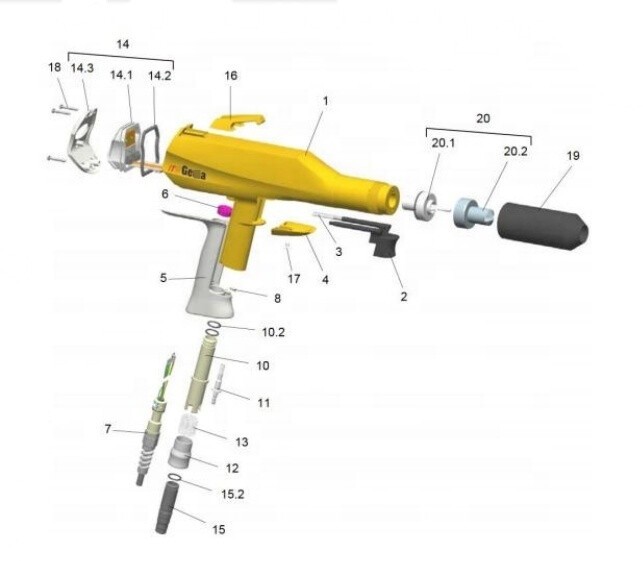 1002100 Electrostatic Powder Coating Spray Gun 6M Cable for GM GM02 OPTI