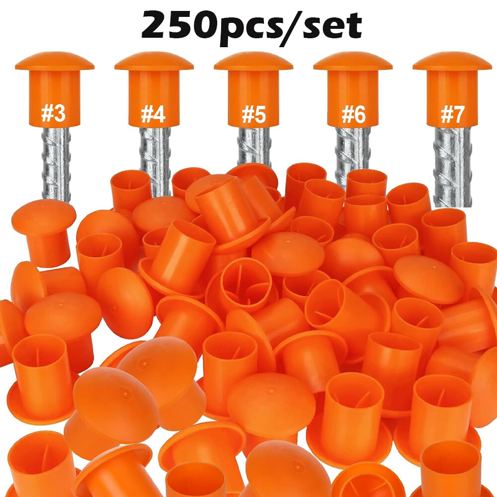 250pcs Rebar Mushroom Safety Caps | For Rebar #3 to #8 | Concrete Stakes USA