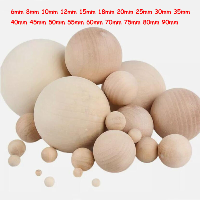 Dia 6mm to 90mm Natural Wooden Balls Wood Solid Ball Spheres DIY Craft Supplies