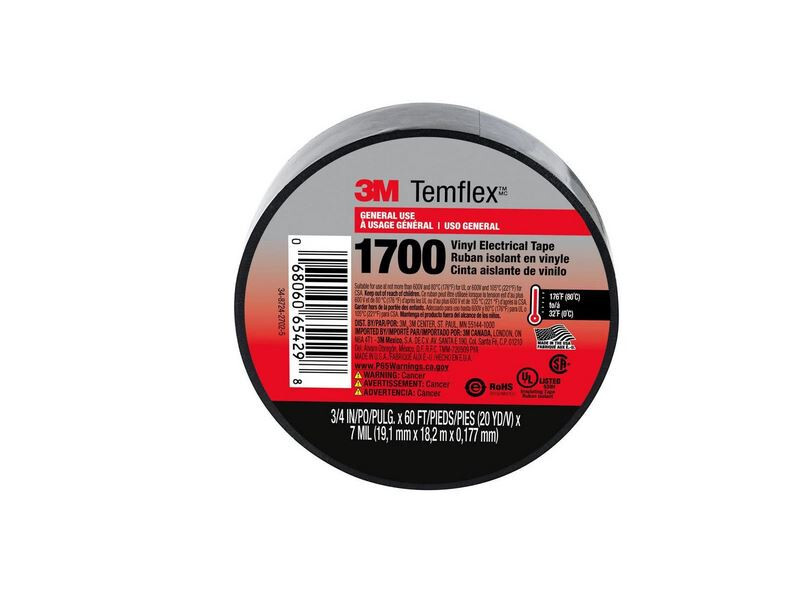3M Vinyl PVC Electrical Tape Temflex 3/4″ X 60′ 3 rolls 32° to 176°F UL Listed