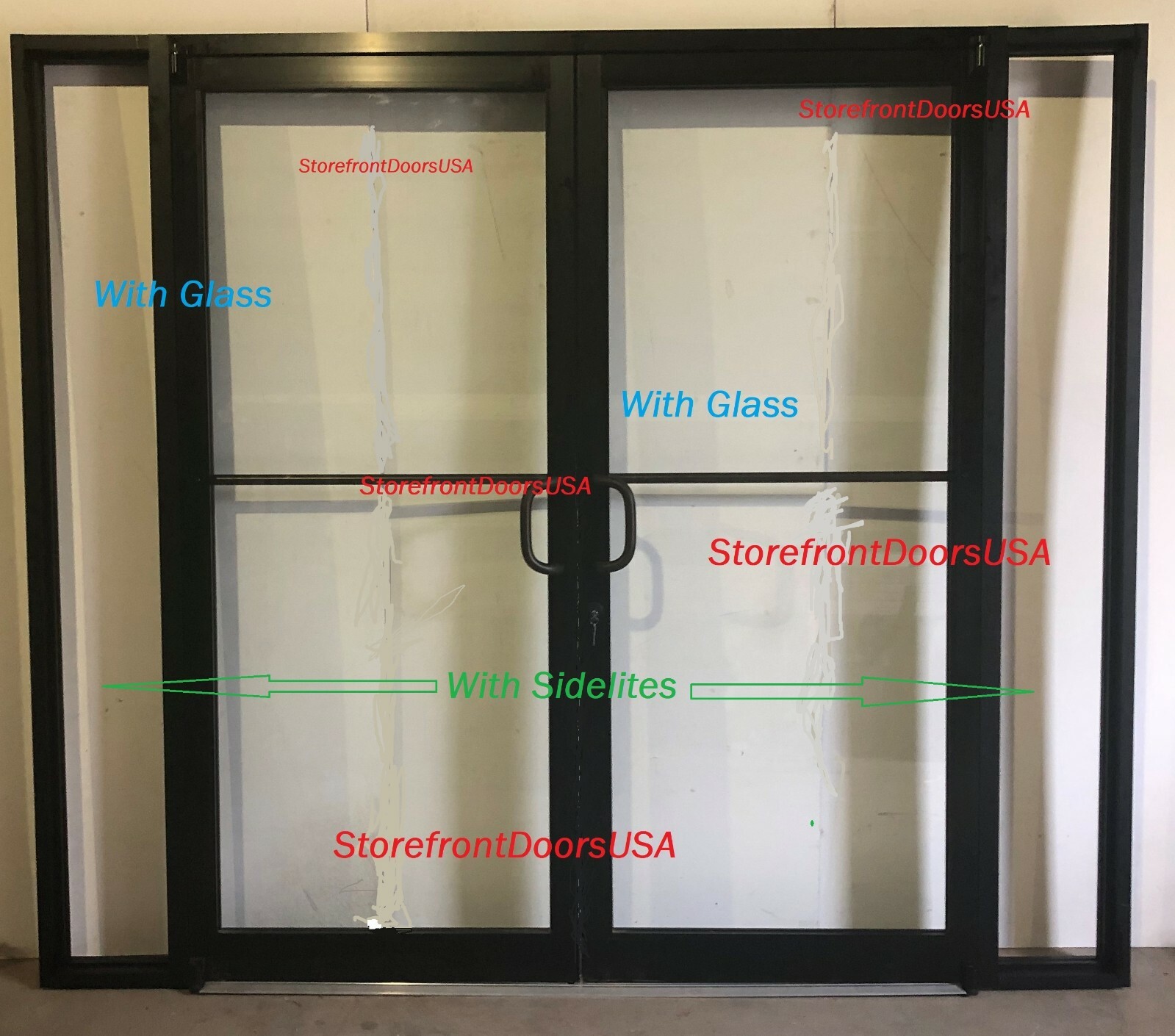STOREFRONT DOOR, FRAME & CLOSER 6’0 X 7’0 PAIR,Bronze FINISH w/Glass & sidelites