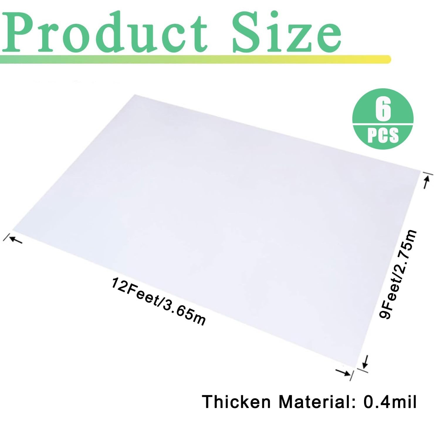 6 Pack Drop Cloth Plastic Sheeting, 9 x 12 FT Heavy Duty Painters Tarp, Water…