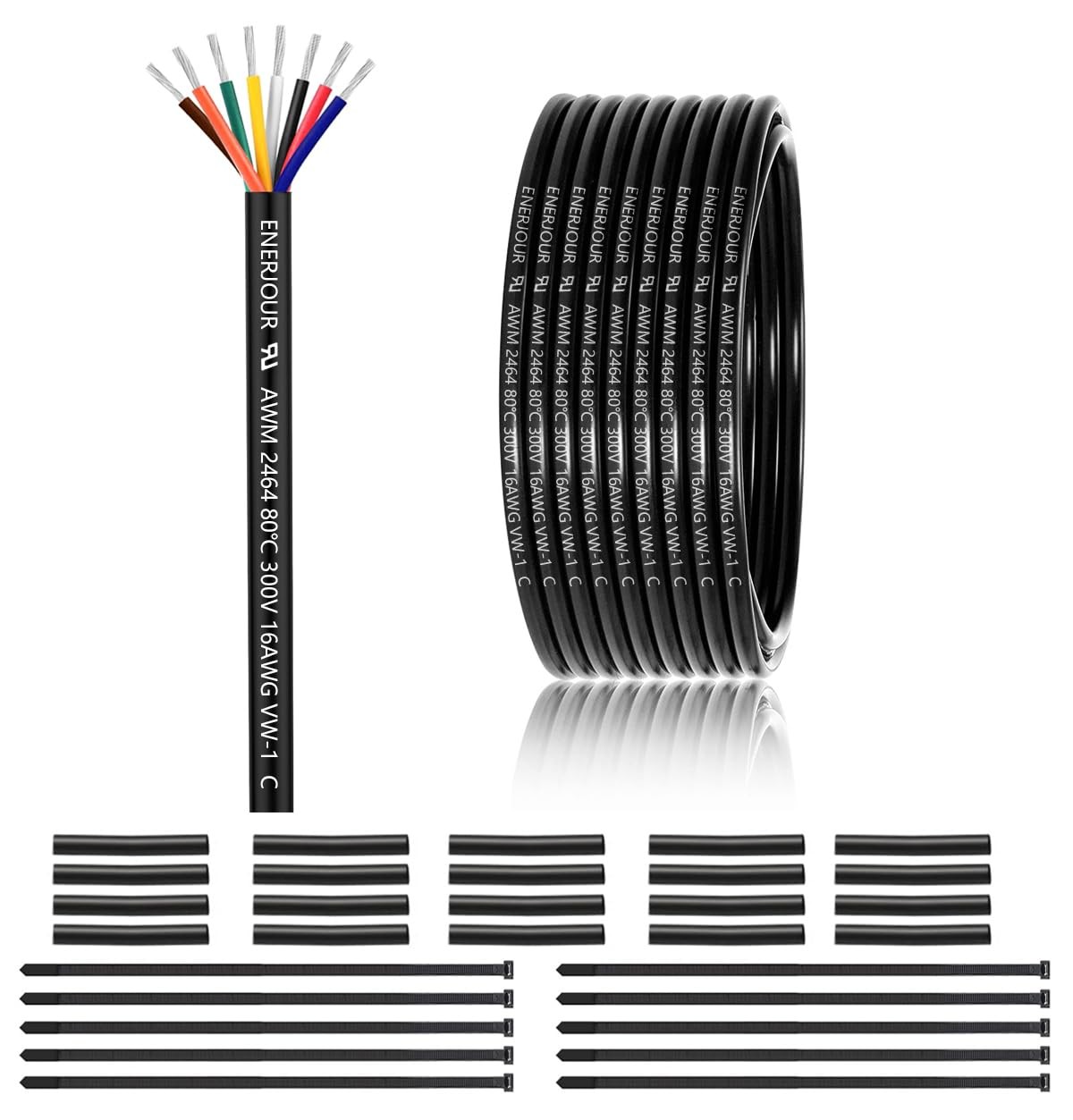 ENERJOUR 16 Gauge 8 Conductor Electrical Wire 50FT 16 AWG Tinned Copper