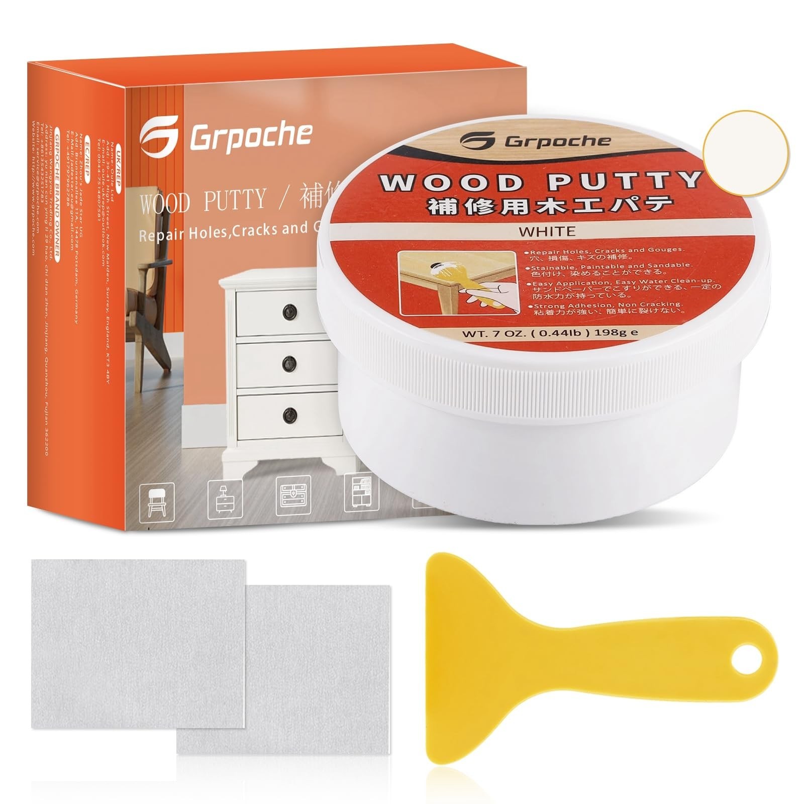 Wood Filler Putty, White Wood Putty Filler Paintable, Stainable, Sandable, 7 …