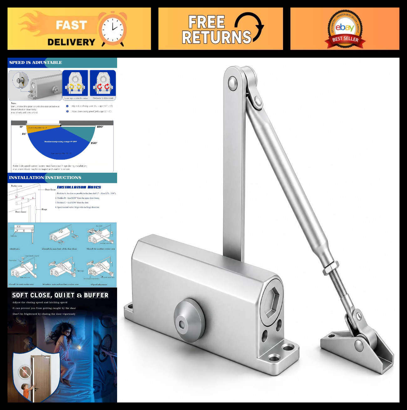 Heavy Duty Hydraulic Door Closer, Self-Closing Soft Close, Easy Install, Fits 88