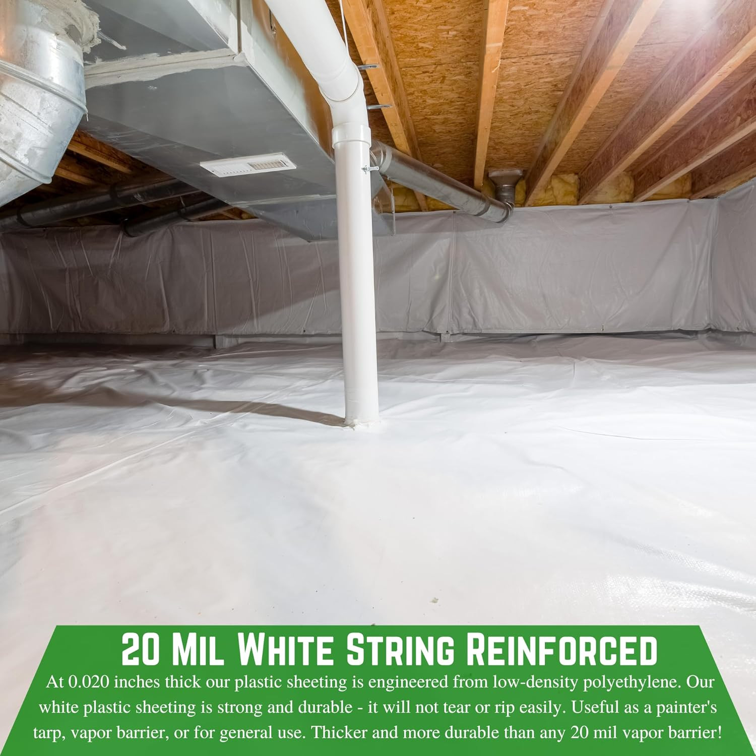20 Mil Heavy Duty Crawl Space Vapor Barrier – 12′ x 100′ White Polyethylene Film