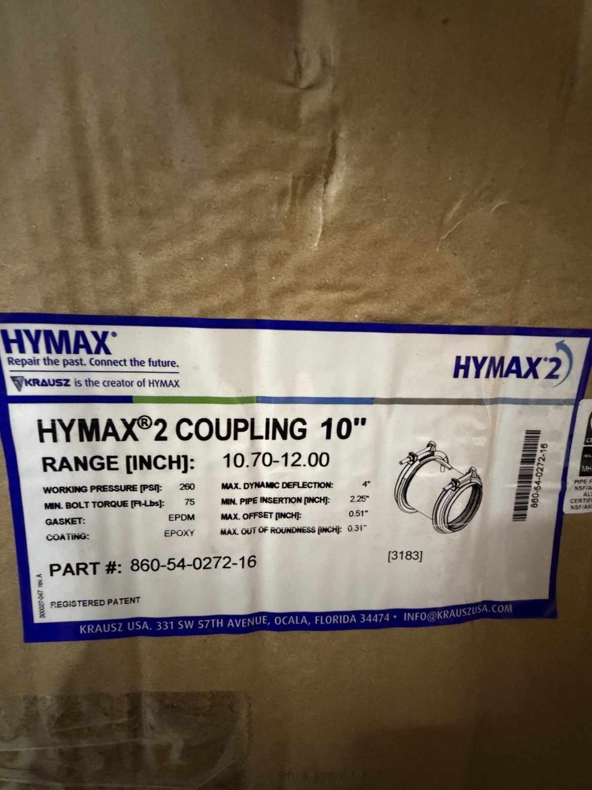 HYMAX 860-54-0272-16 10″ Steel Coupling Corrosion Resistant Epoxy Straight EPDM