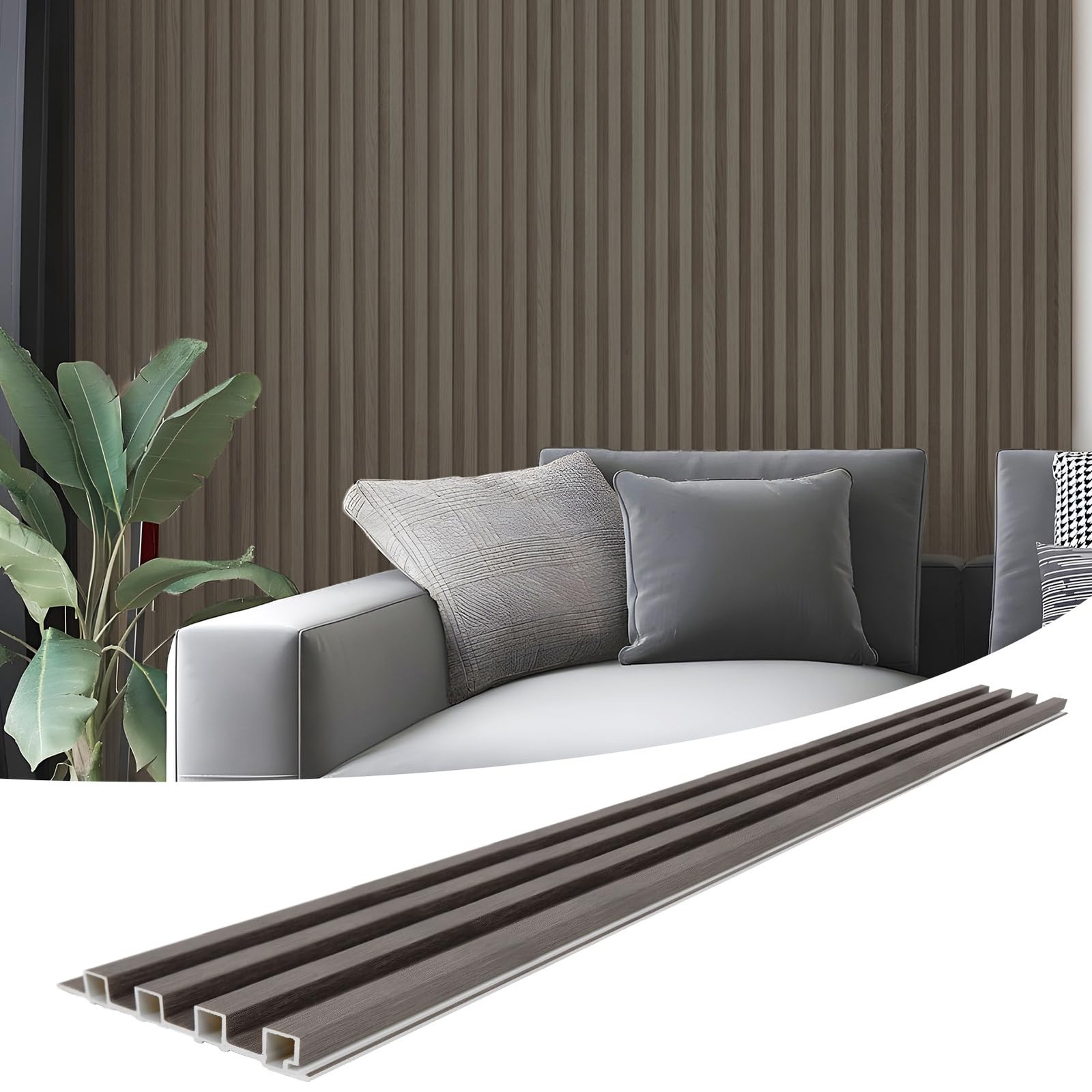 Art3d 8-Pack 96 x 6in. WPC Acoustic Slat Wall Panel for Modern 96*6, Grey Oak