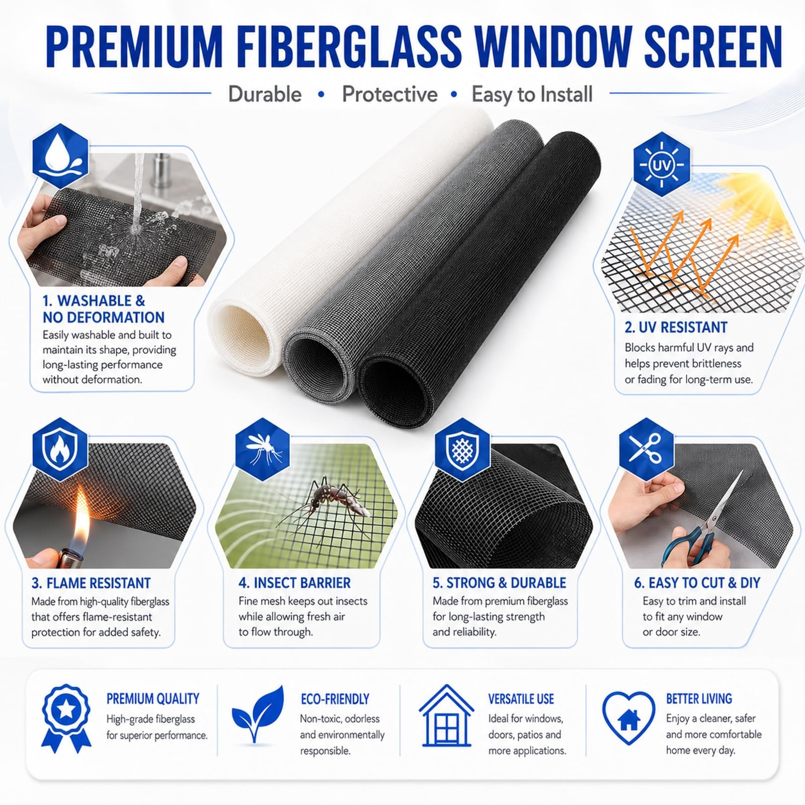Furloroyal 48″ x 118″ Window Screen Replacement Mesh, Black x 118″,