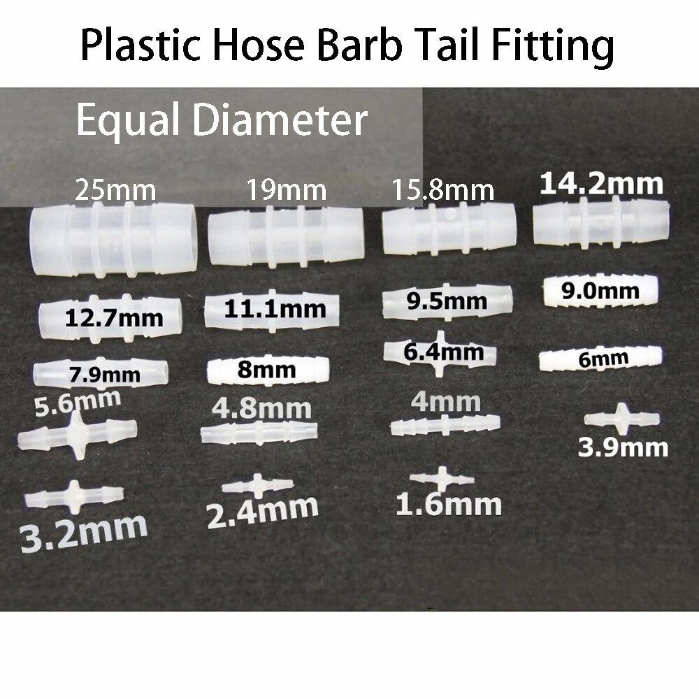 Plastic Hose Barb Tail Fitting Straight Equal Dia 1.6mm~25mm Pipe Tube Connector