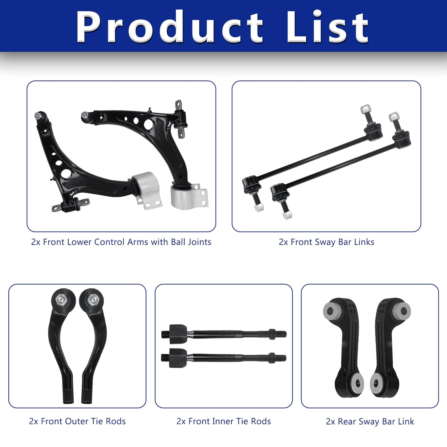 10pc Front Lower Control Arm w/ Ball Joint Sway Bar Tie Rod 16-24 Malibu Regal