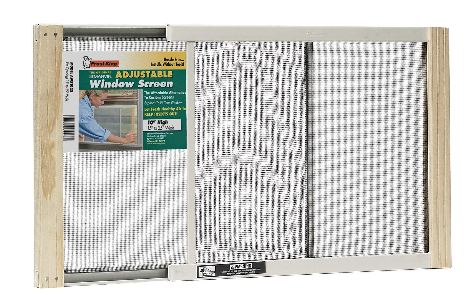 Adjustable Wood Frame Window Screen 24″ H Fits 25-45″ W Expandable No Tools DIY
