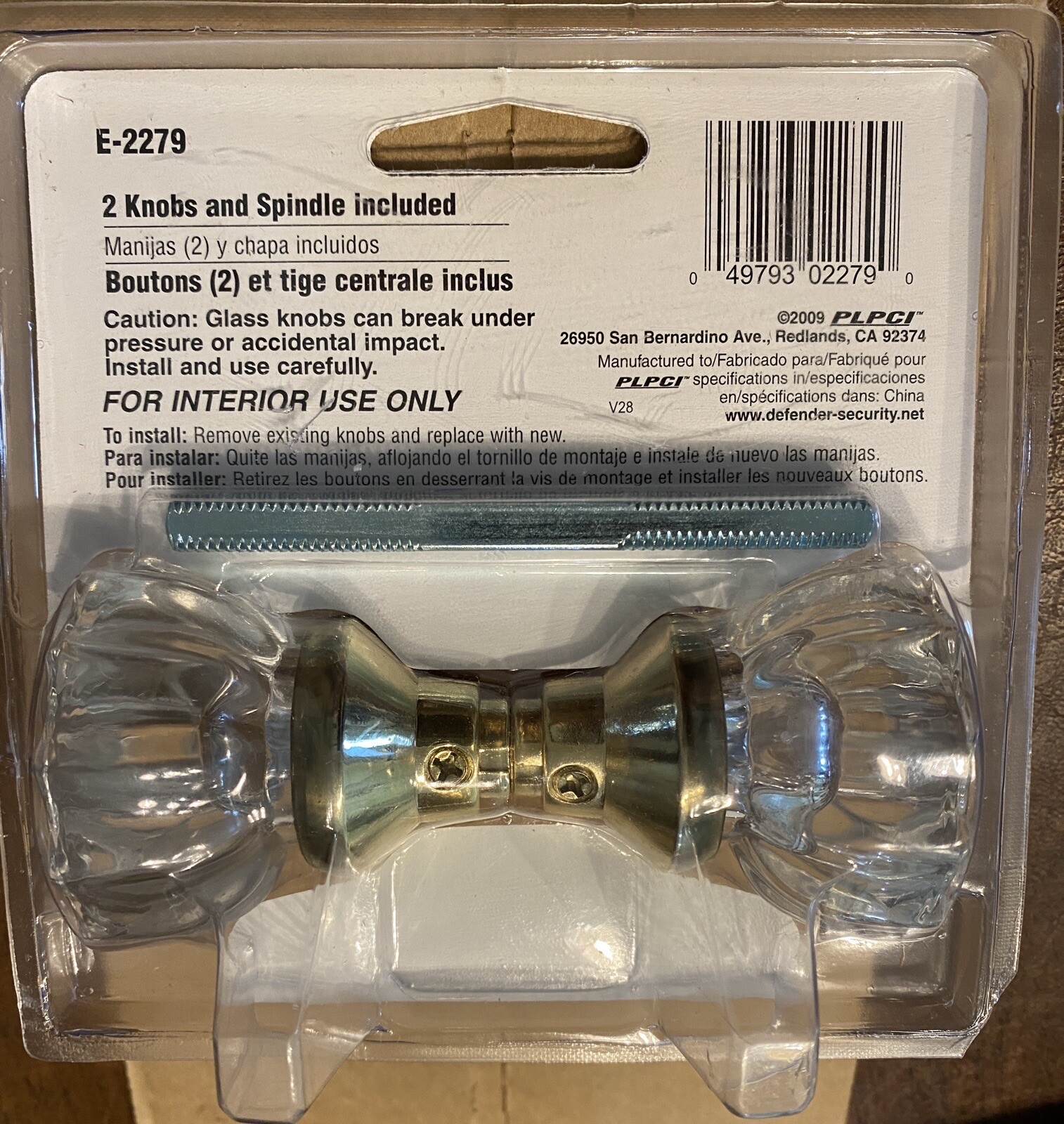 (1) NEW Defender Security Entry Glass Door Knobs for Interior – E-2279