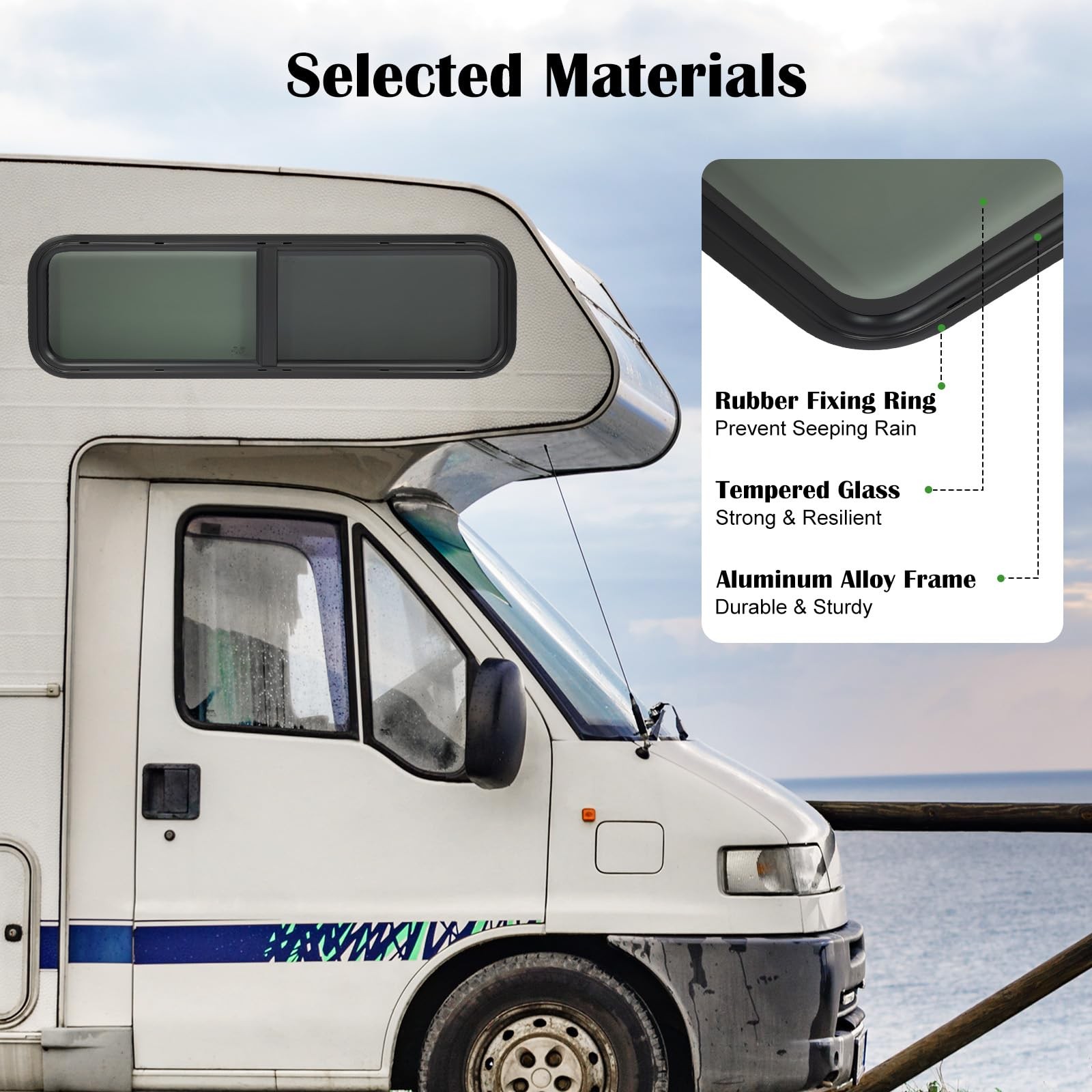 RV Window Teardrop 42×12 Horizontal Sliding Replacement Glass for Camper