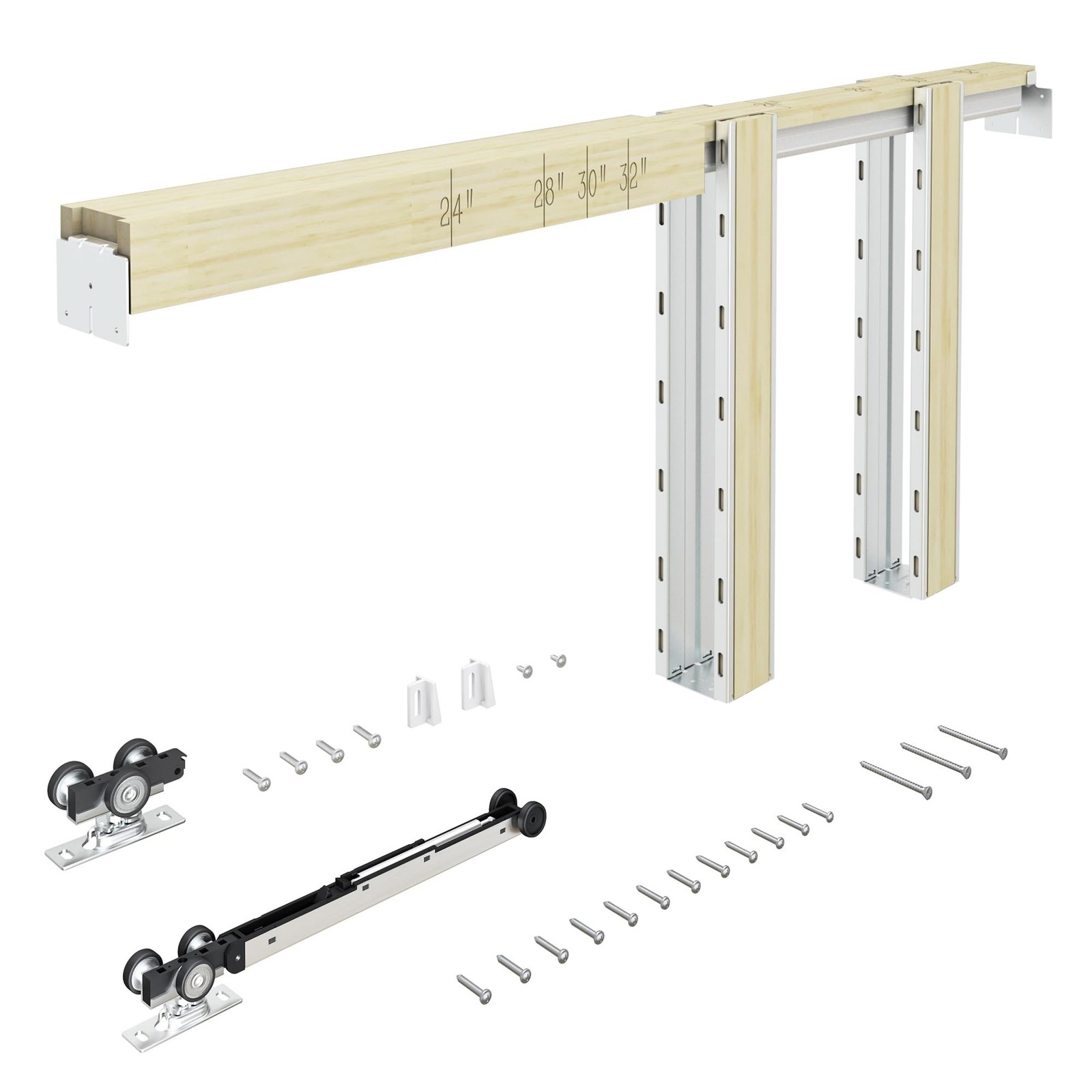24″-36″x 80″ Pocket Door Frame Kit with 98LBS Two-Way Soft-Close Mechanism,Al…