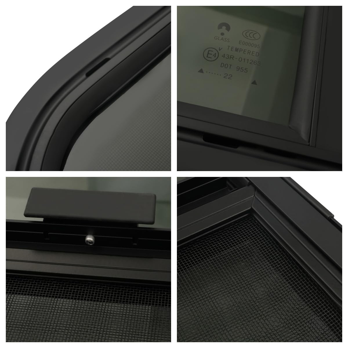 Horizontal Sliding RV Window Black Tint Tempered Glass Alum Frame TrimRing 42×22