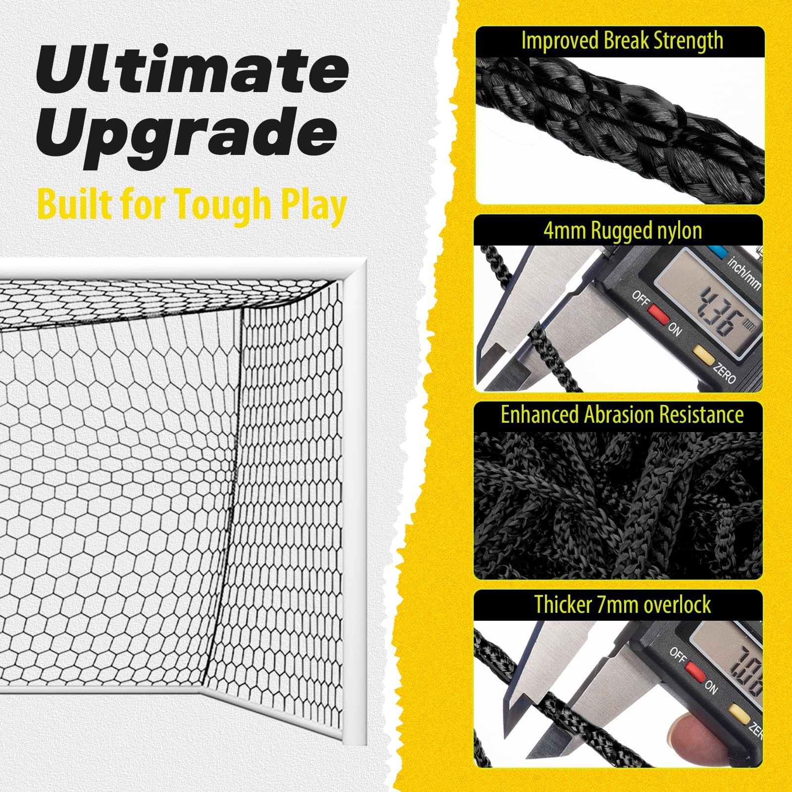 Professional Soccer Goal Replacement Net 24x8FT, 18.5×6.5FT, Upgraded Durabil…