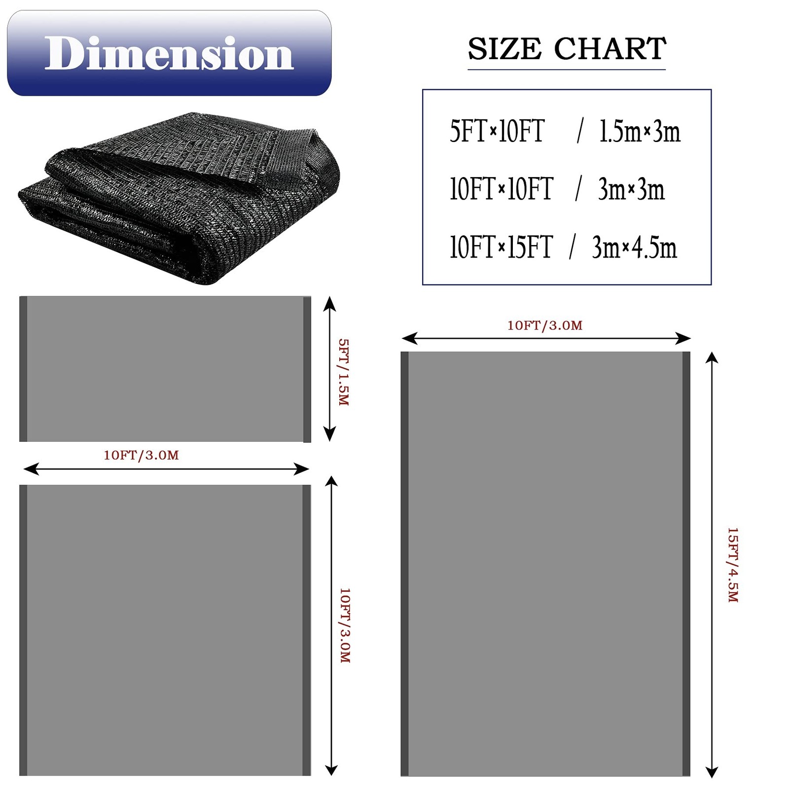 50% 10x10FT Shade Cloth, Resistant Sun Shade Net Mesh Tarp with HDPE Material…