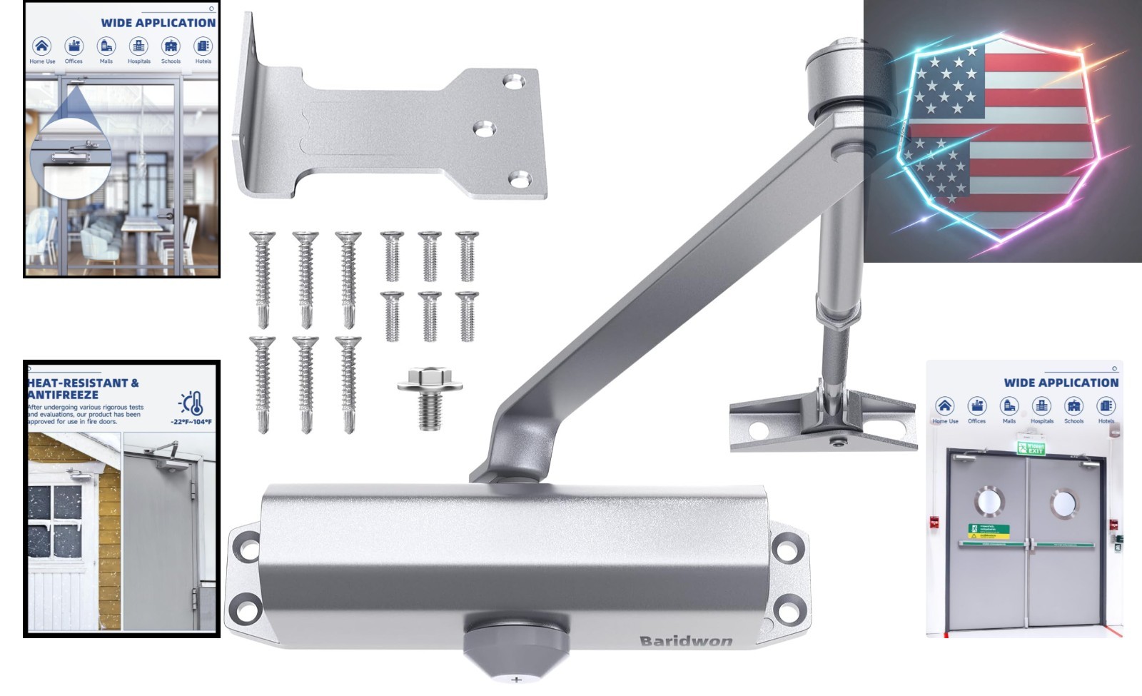 Commercial Grade Hydraulic Door Closer Large Size, Heavy Duty No Slam with Ho…