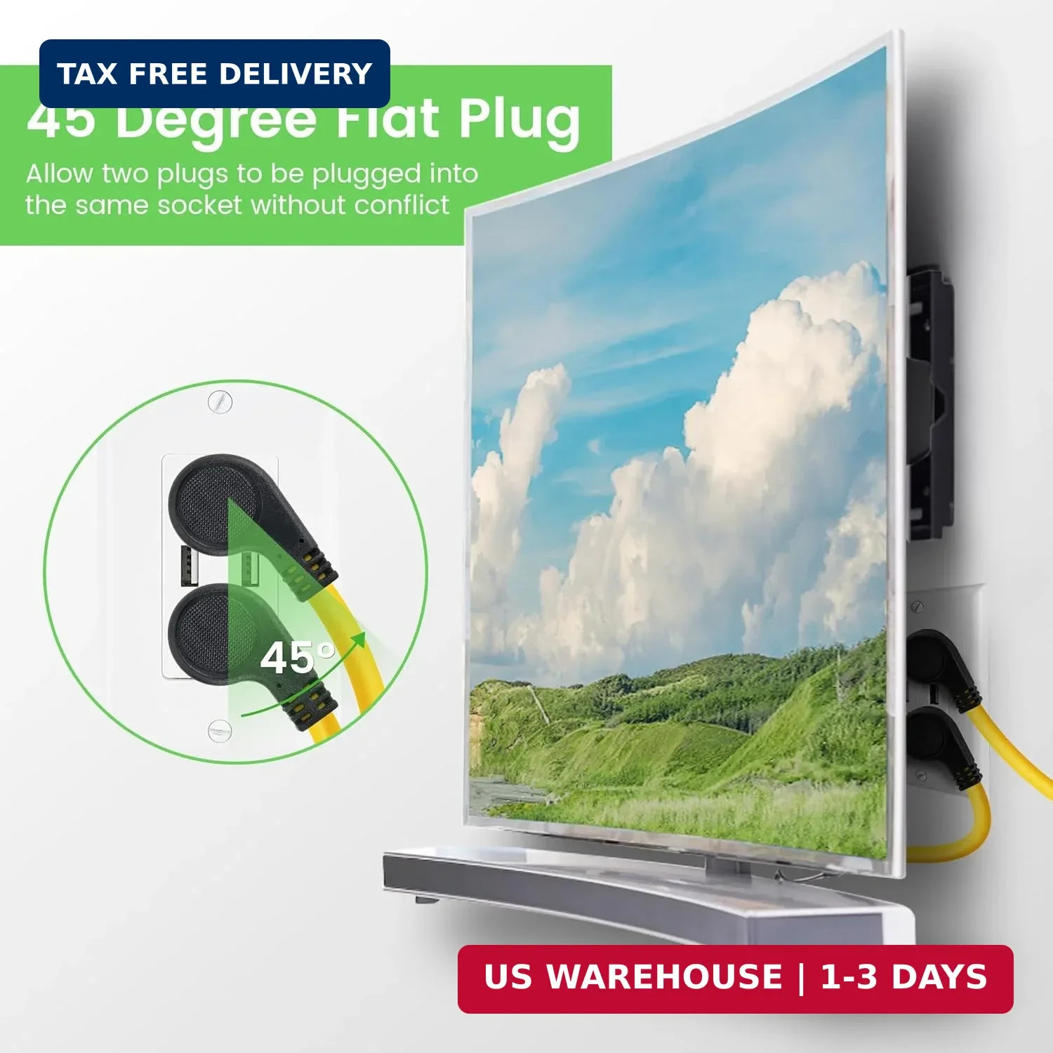 [4-in-1]12AWG Flat 15 Amp Household AC Plug to 20 Amp T Blade Adapter Cable 1FT,