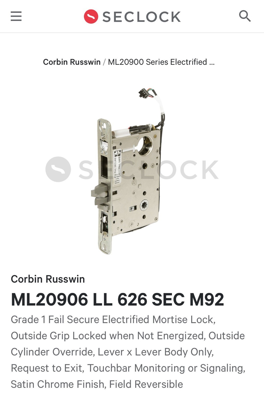 Lot 2 Corbin Russwin ML20906 M92 Rx Electric Mortise Lock Body