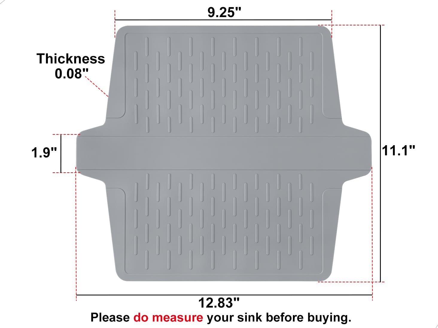 Sink Saddle, Kitchen Mat, Divider Protector 12.8″ x 11.1″, 1 Pack Grey