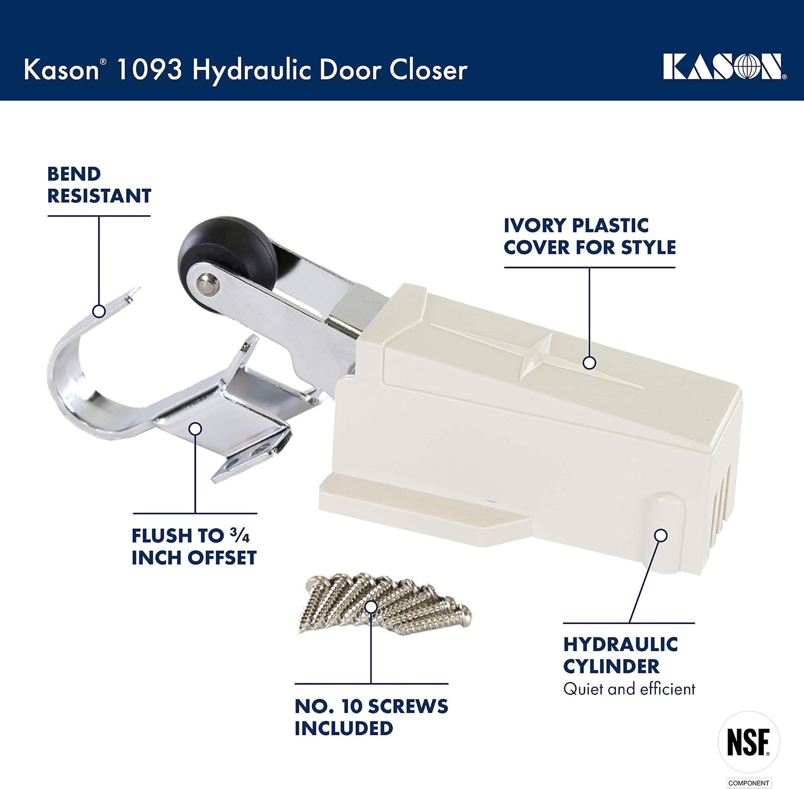 Kason 1093 Hydraulic Door Closer, Flush to 3/4 Inch Offset Hook, 11093000004