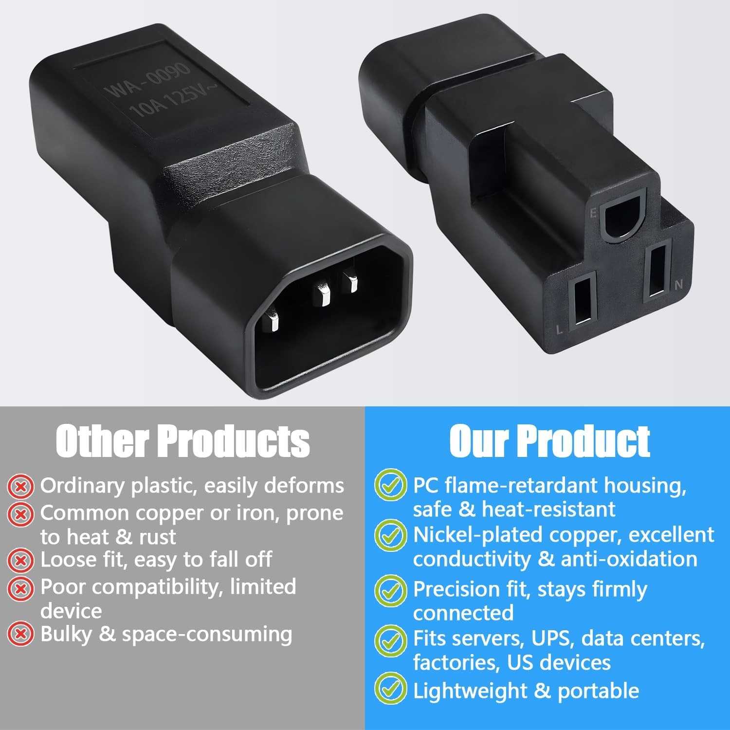 10 Pack IEC320 C14 Male to Nema 5-15R PDU USA UPS Extension Power Plug Adapte…