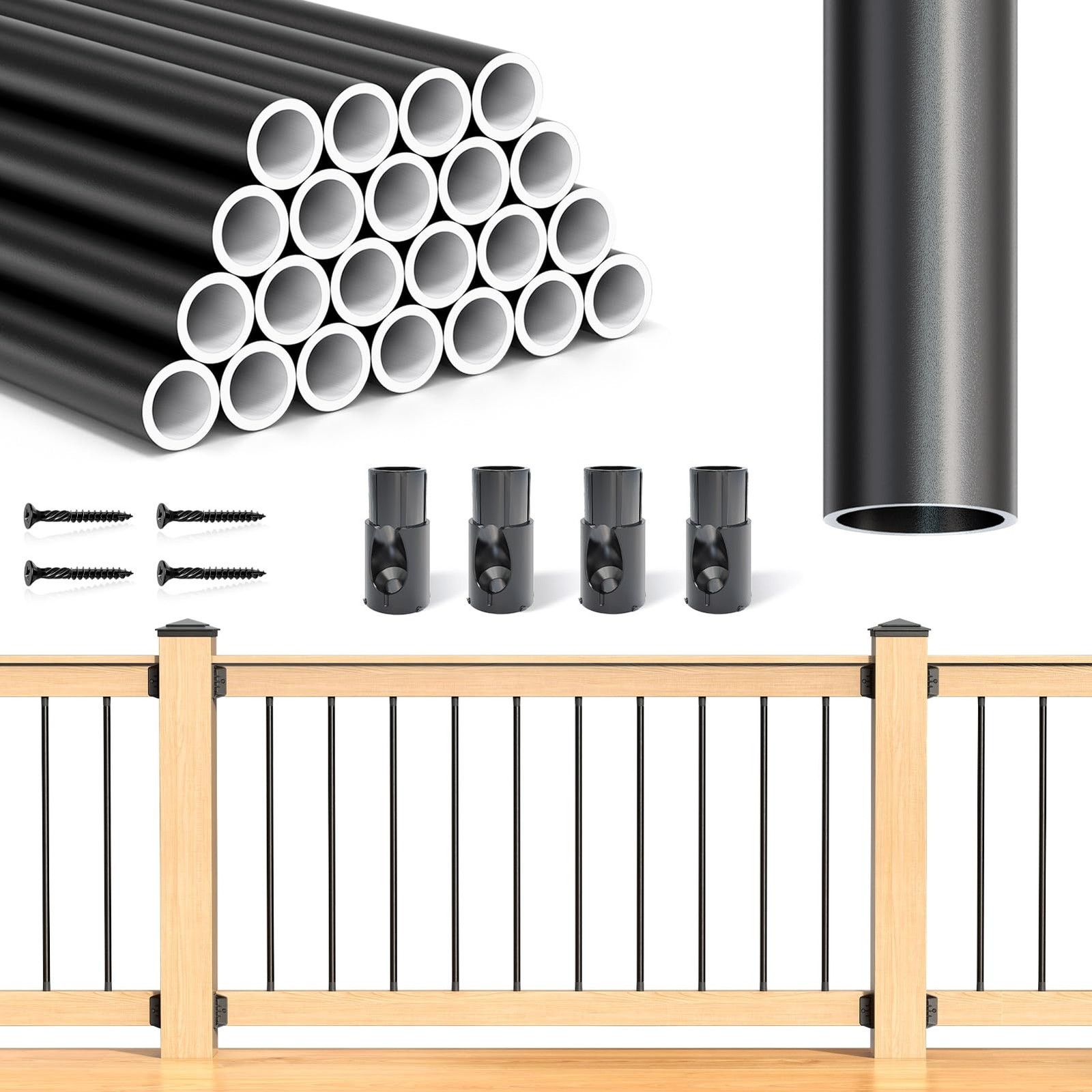 25 Pack 32” Aluminum Deck Balusters, Ultra Thick Round Deck Spindles with Co…