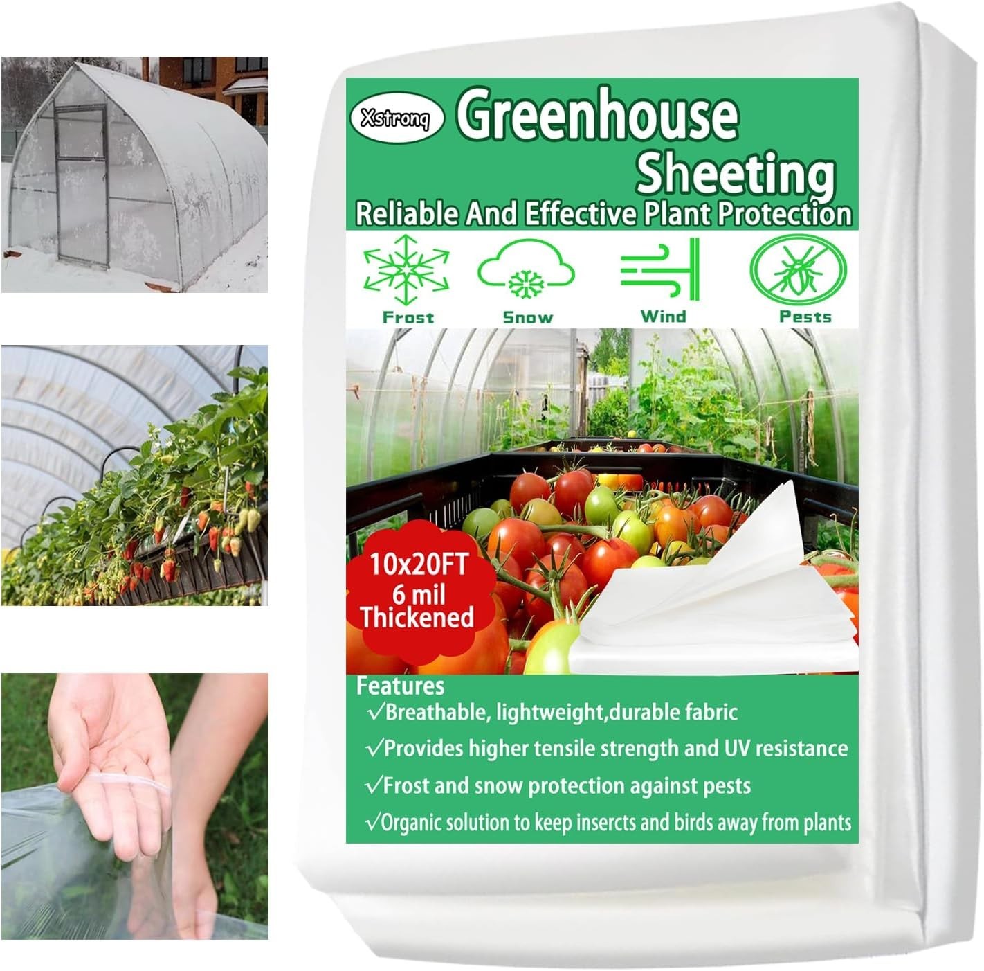 10FTx20FT Greenhouse Plastic Sheeting, 6 Mil Thick Clear Polyethylene Film, W…