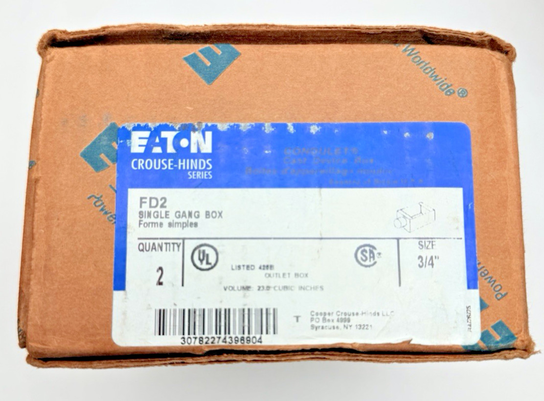 BOX OF 2, FD2 ETON CROUSE HINDS, 3/4″ Single Gang Box