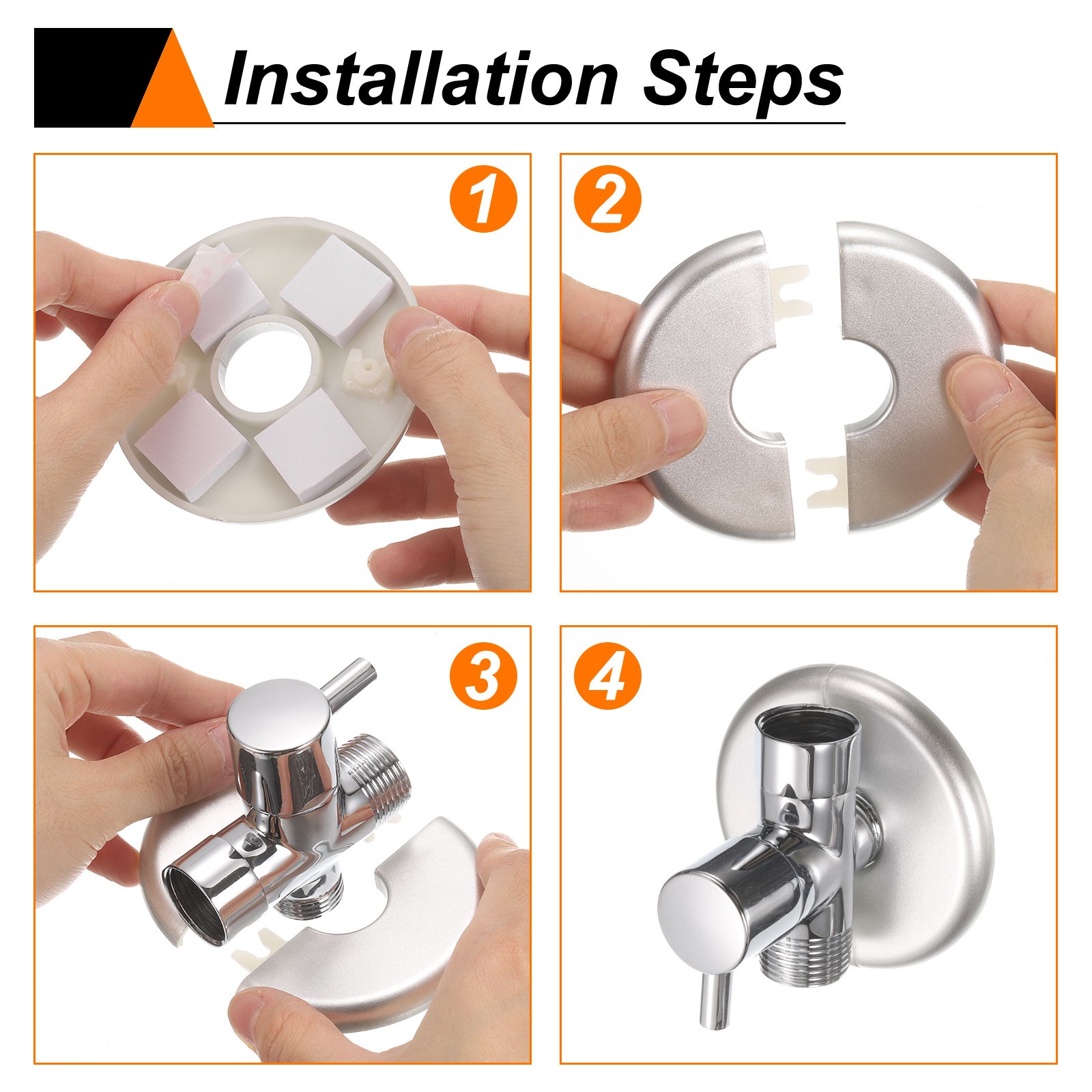 2pcs Wall Split Flange 26.5mm/1″ Self-Adhesive Plumbing Cover Plates, Silver