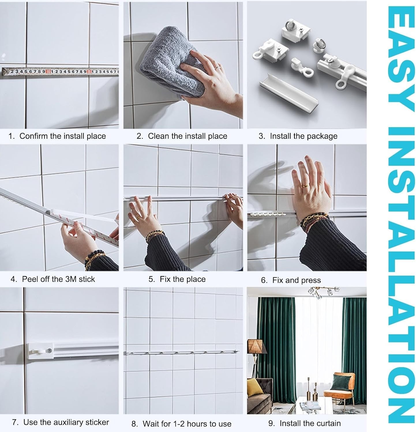 Ylnanmi Self Adhesive Curtain Track No Drill Ceiling Wall Mount Curtain Rail