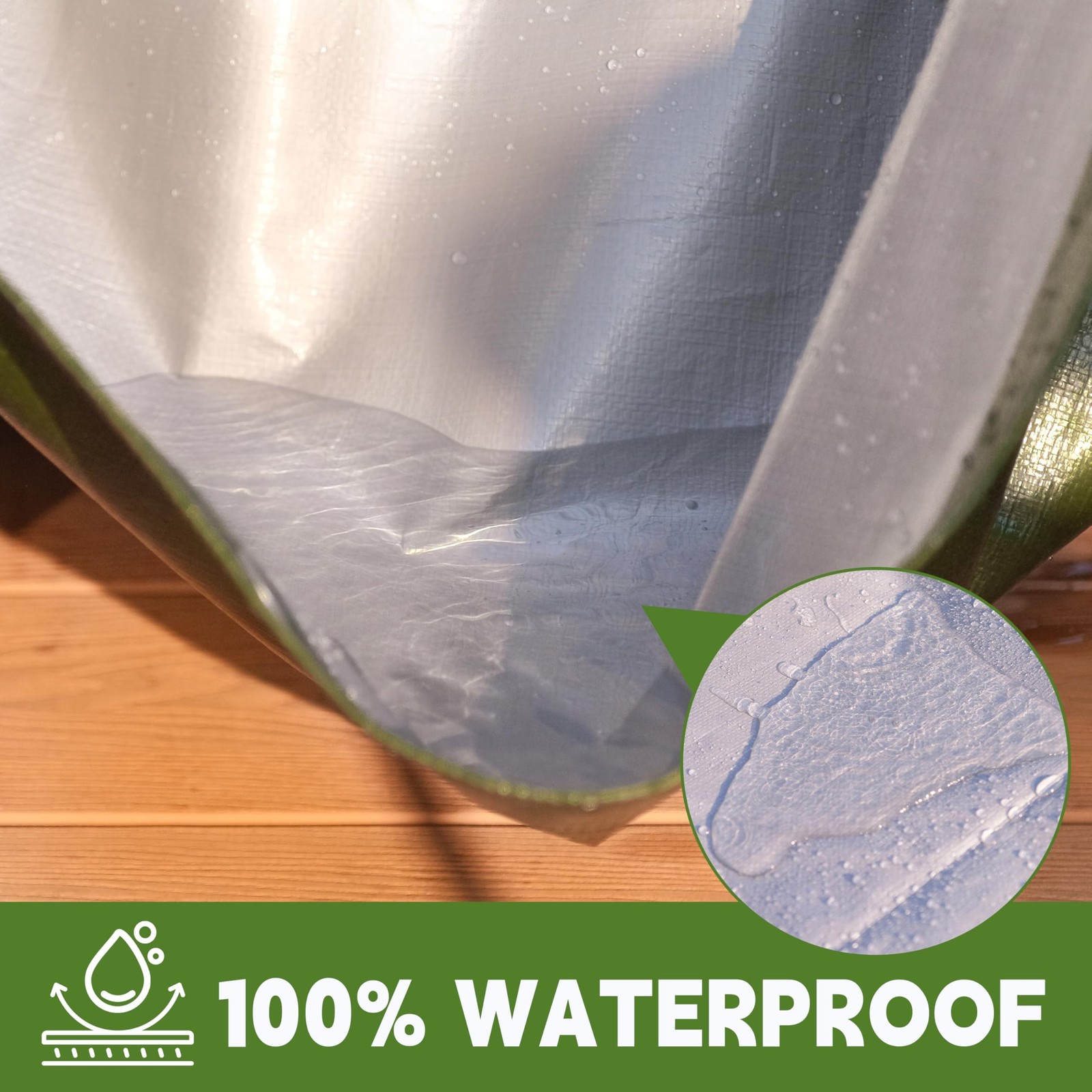 20x30Ft Waterproof Tarp 12mil UV Resistant Tear-Proof Green&Silver Green/Silver
