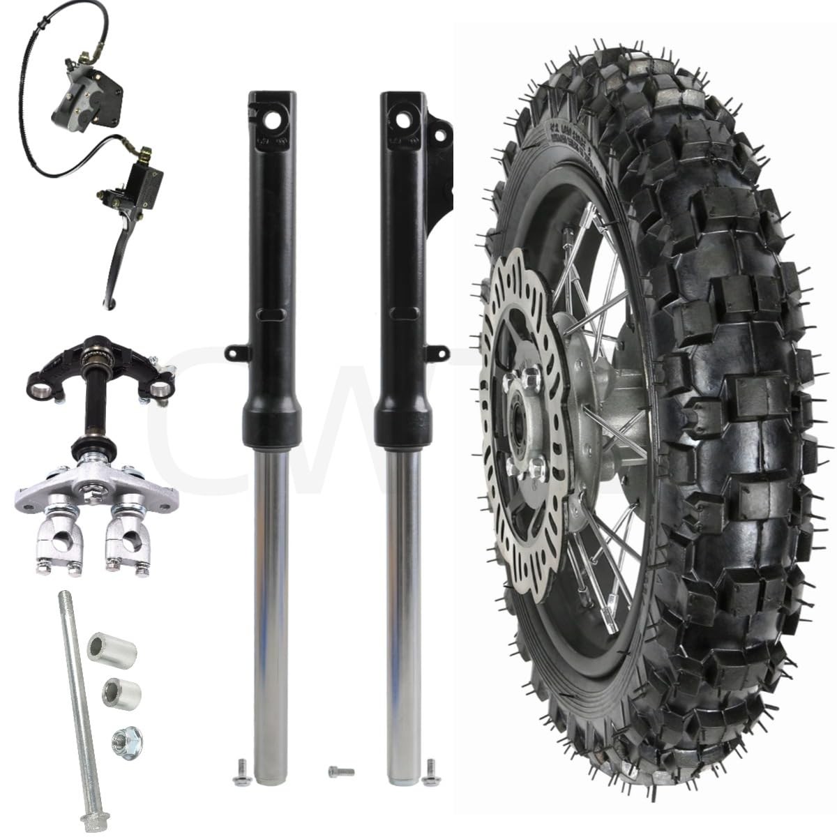 Complete Front Forks Triple Tree 2.50-10 Dirt Bike Wheel Tire Rim Disc Brake