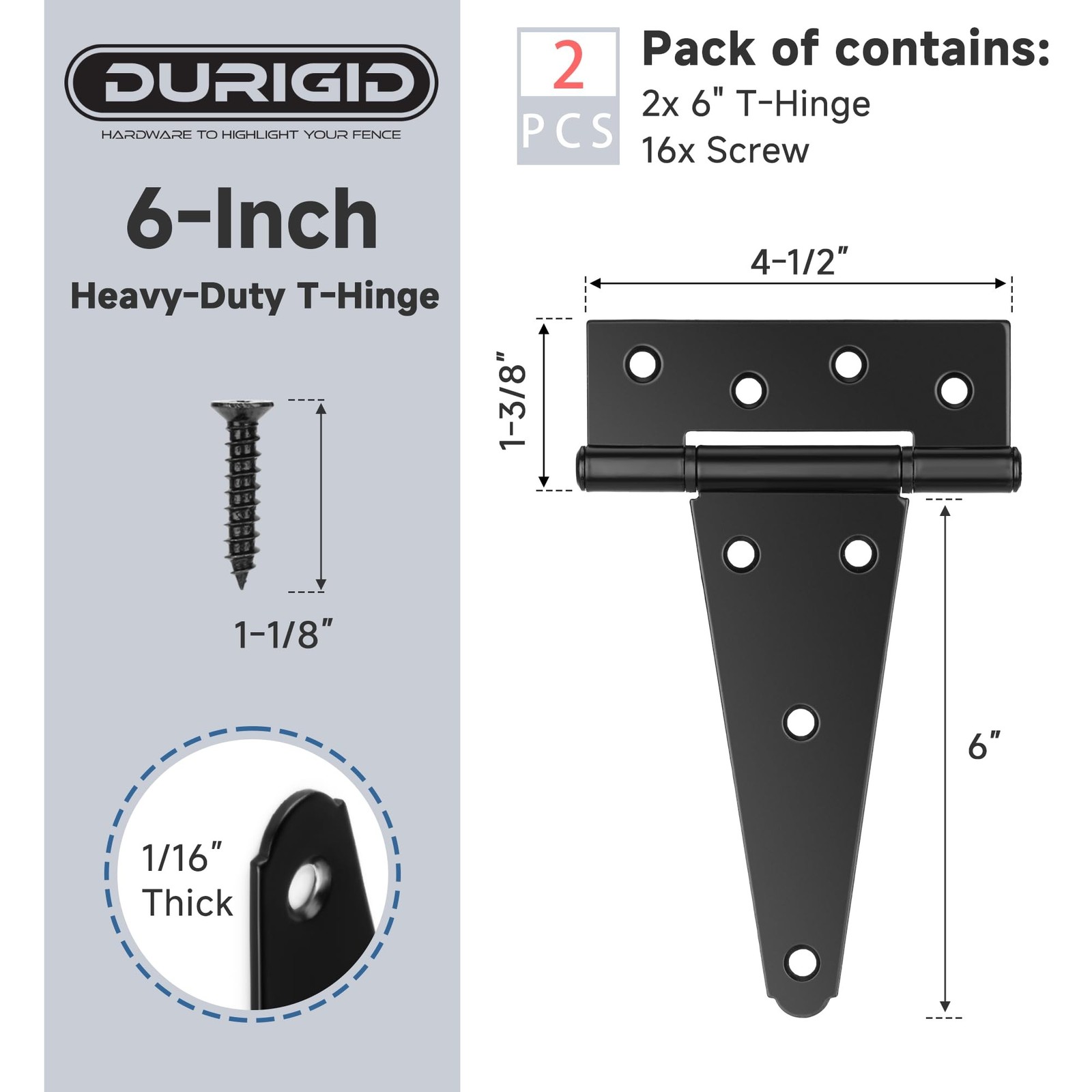 2 Pack 6 Inch T Hinge, Heavy Duty Hinges for Wood, Gate Hinge, Shed Door Hard…
