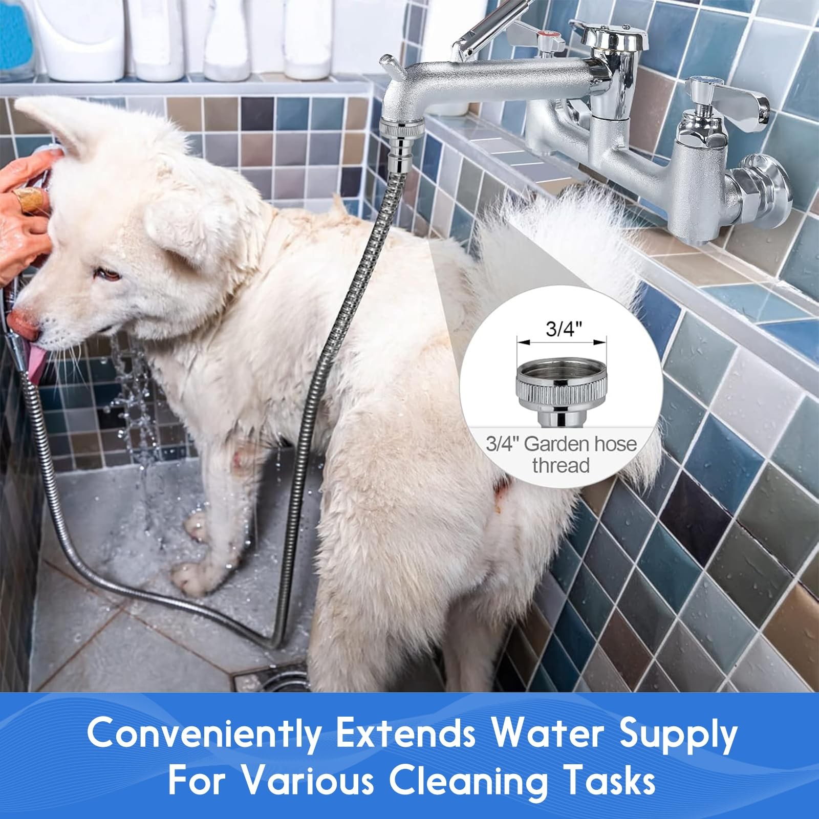 Sink Faucet Wall Mount 8in Vacuum Breaker 3/4 Inch Hose Adjustable Center Chrome
