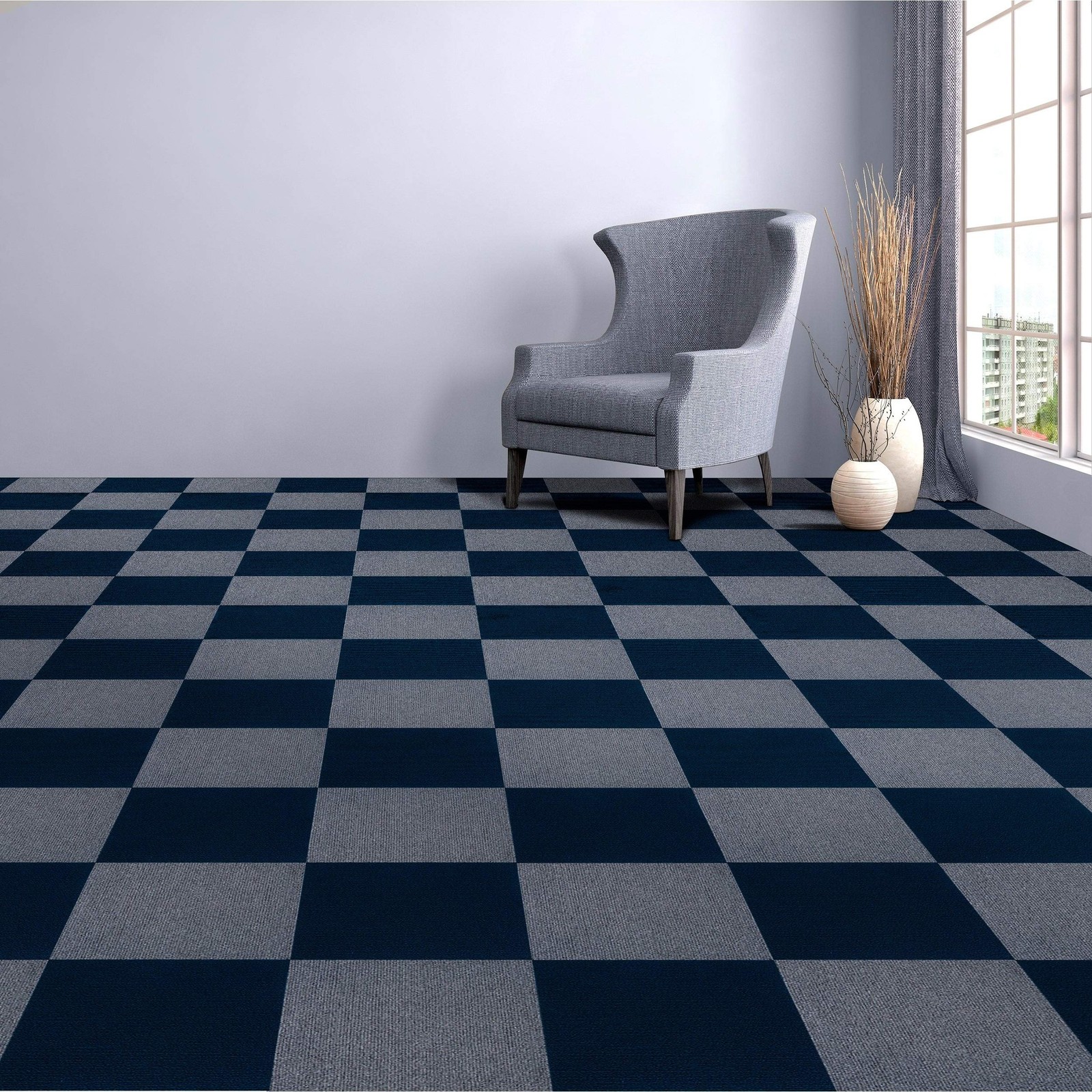 Nexus Self Adhesive 12-Inch Carpet Floor Tiles, 12 Tiles – 12″L x 12″W, Navy