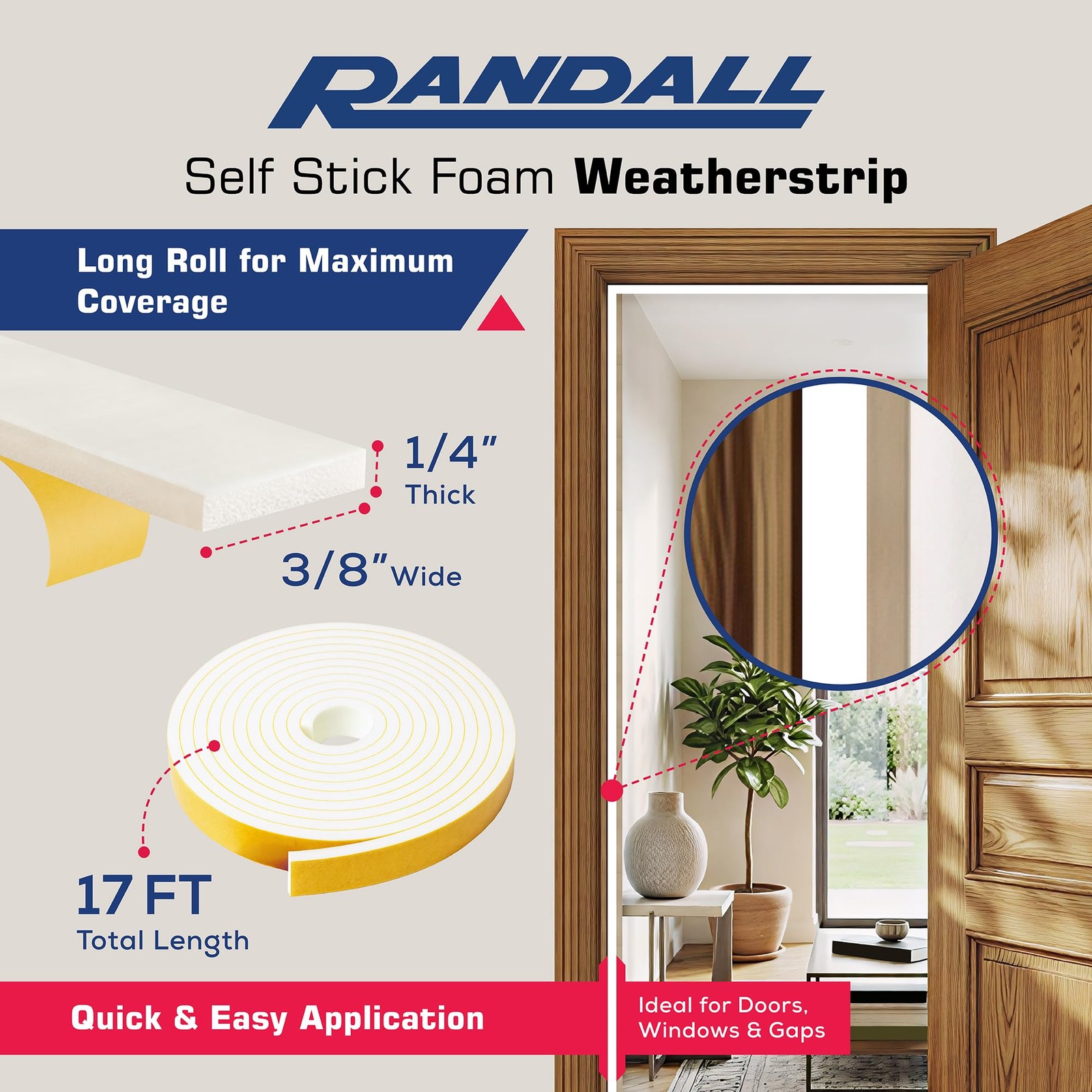 Weather Stripping Foam Tape, 17 Ft Door Seal Strip, EVA 3/8″ Wide, White
