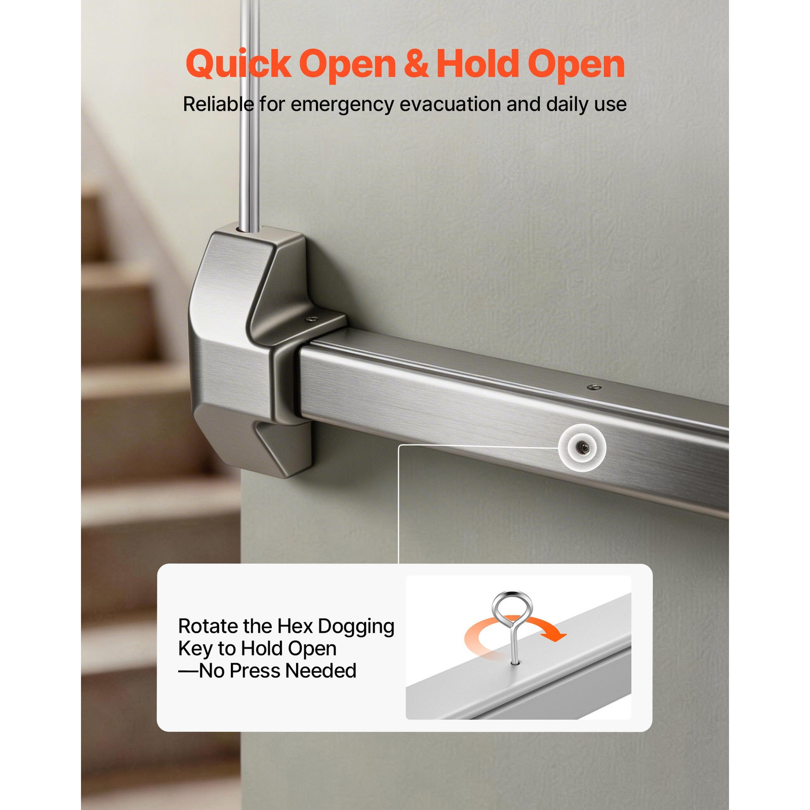 Uimoso Push Bar Panic Exit Device for 28″ Doors with Vertical Top Rod