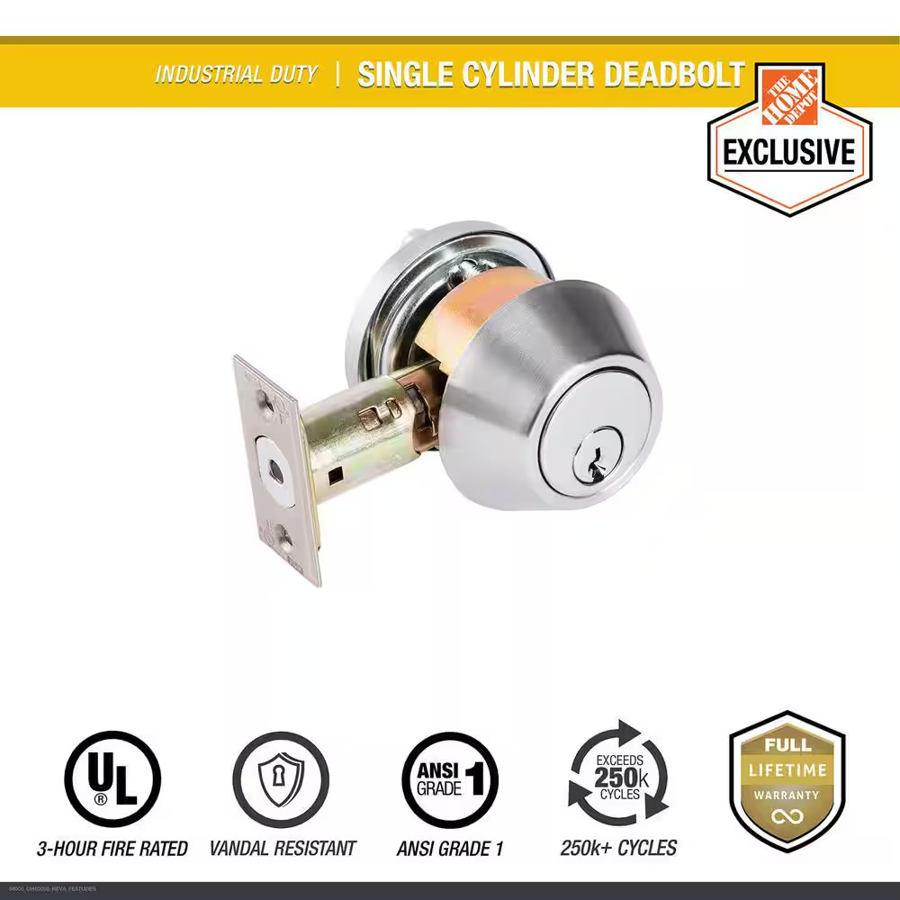 Industrial Duty Commercial Single Cylinder Deadbolt, UL 3-Hour Fire ANSI Grade 1