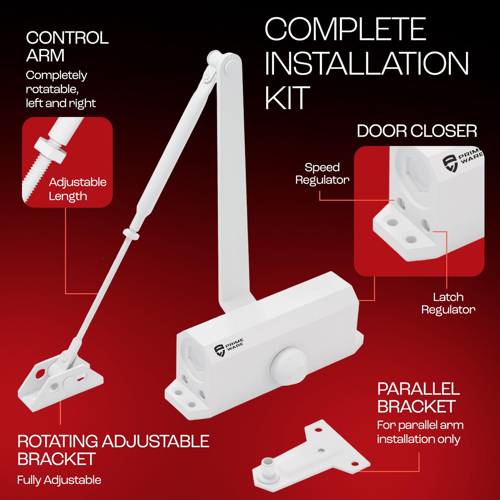 DC-300 Automatic Door Closer Soft Close No Slam 90-140lb Hydraulic White