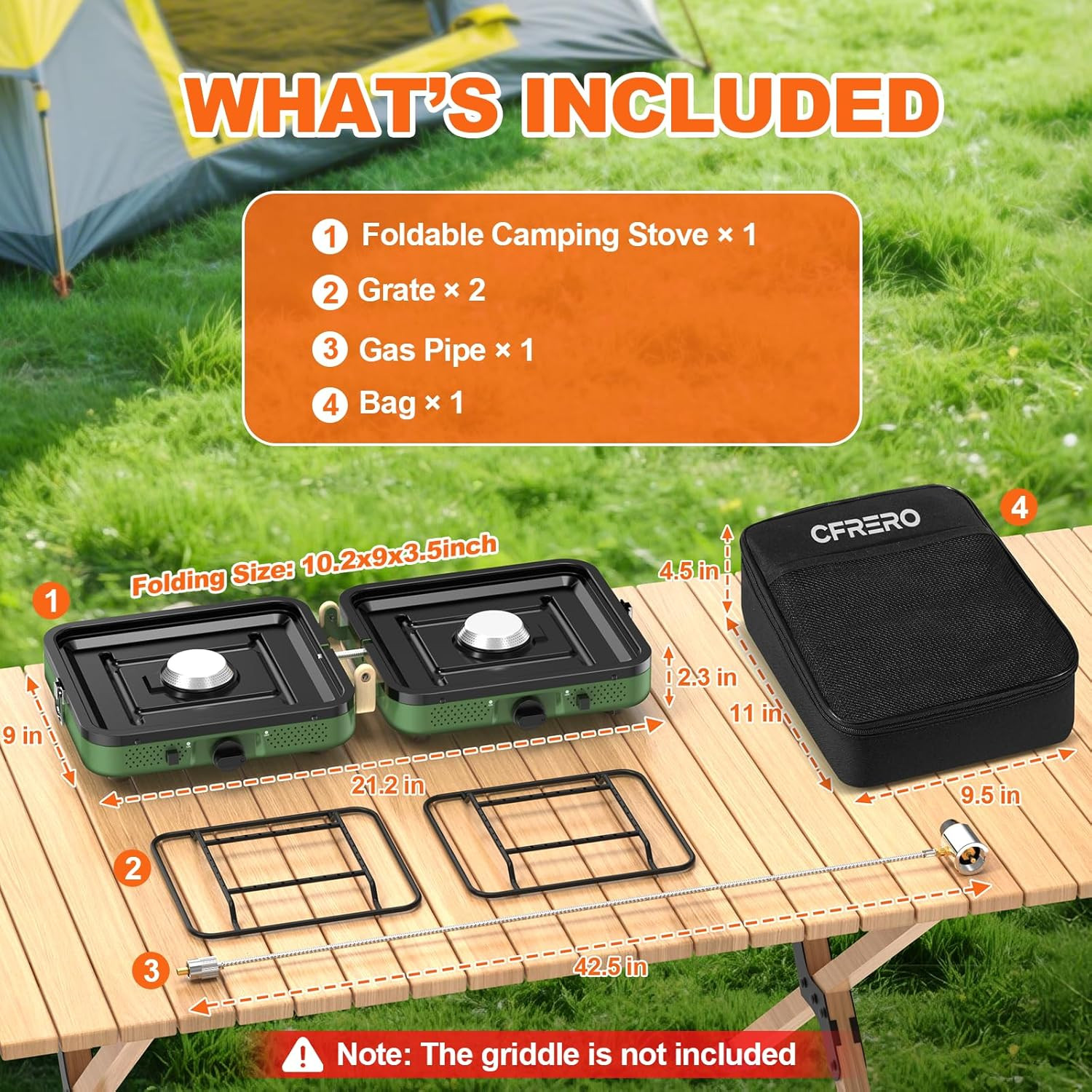 Propane 2-Burner Foldable Camping Stove with Carry Bag, Portable Propane Camp St