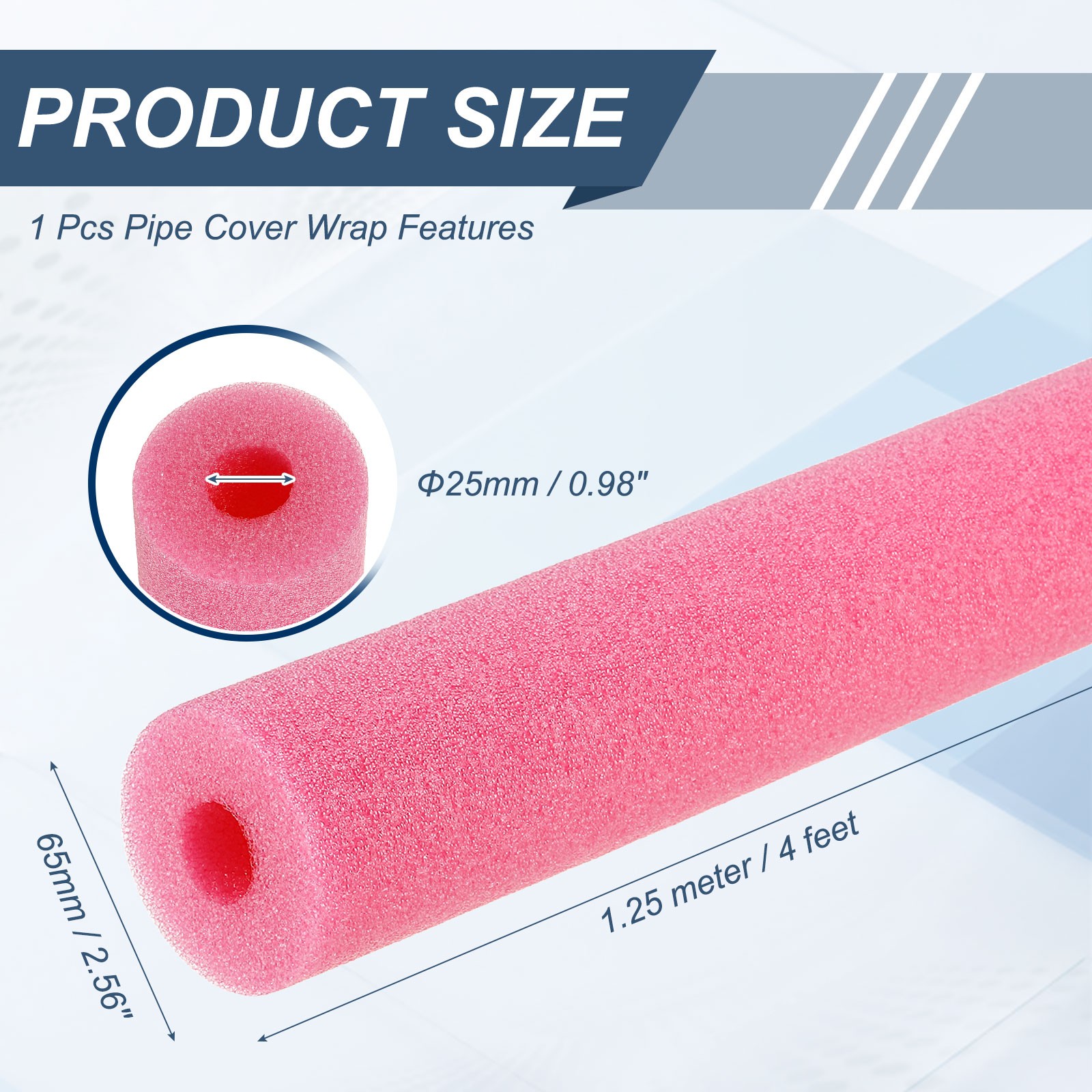 1″ ID 4FT Pipe Insulation Foam Tube 2.56″ OD Foam Tubing Cover Rose Red