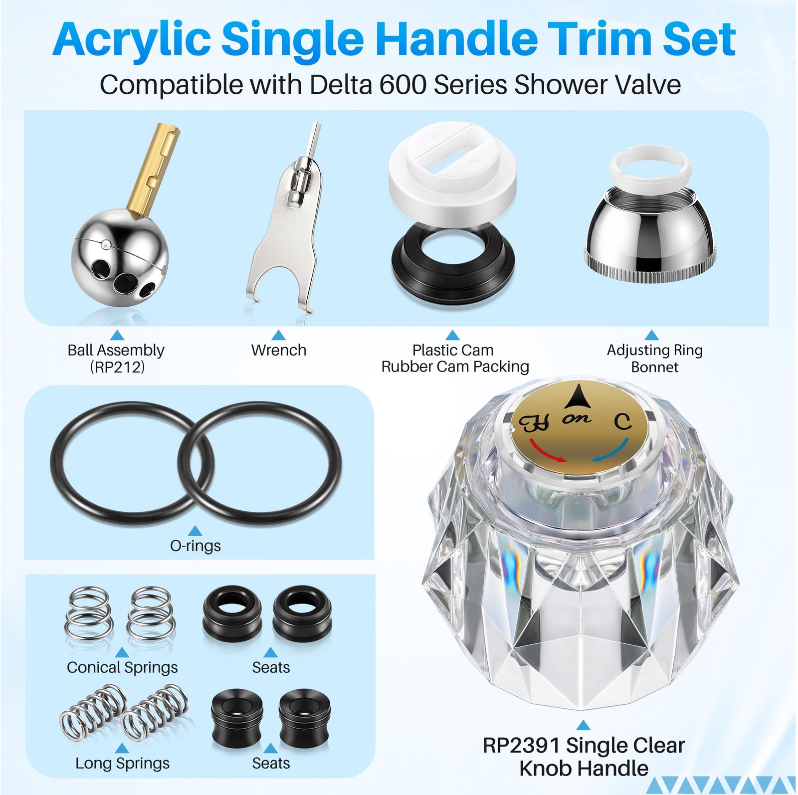 Avenuebool Acrylic Single Handle Trim Set, Complete Faucet Repair Kit Clear