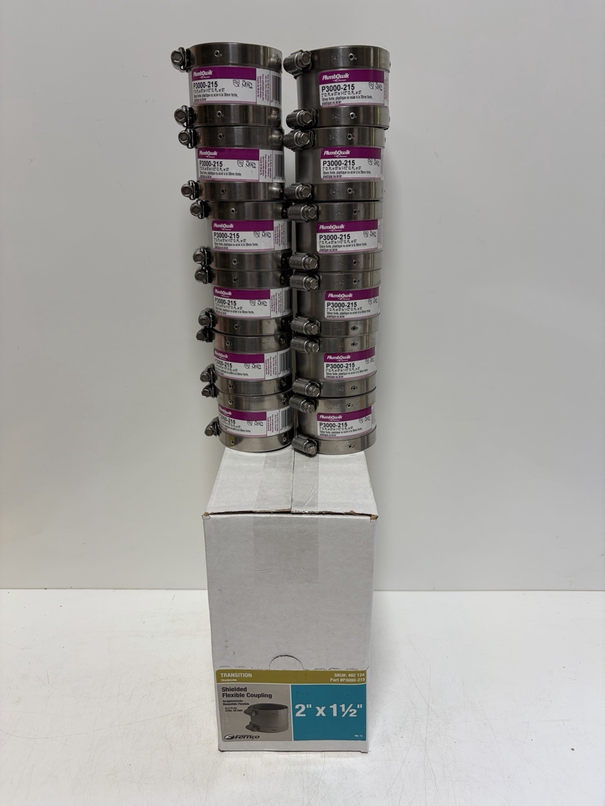 Fernco P3000-215 Shielded Pipe Coupling 2″ CI, PL, ST to 1-1/2″ CI, PL, (12 Pcs)