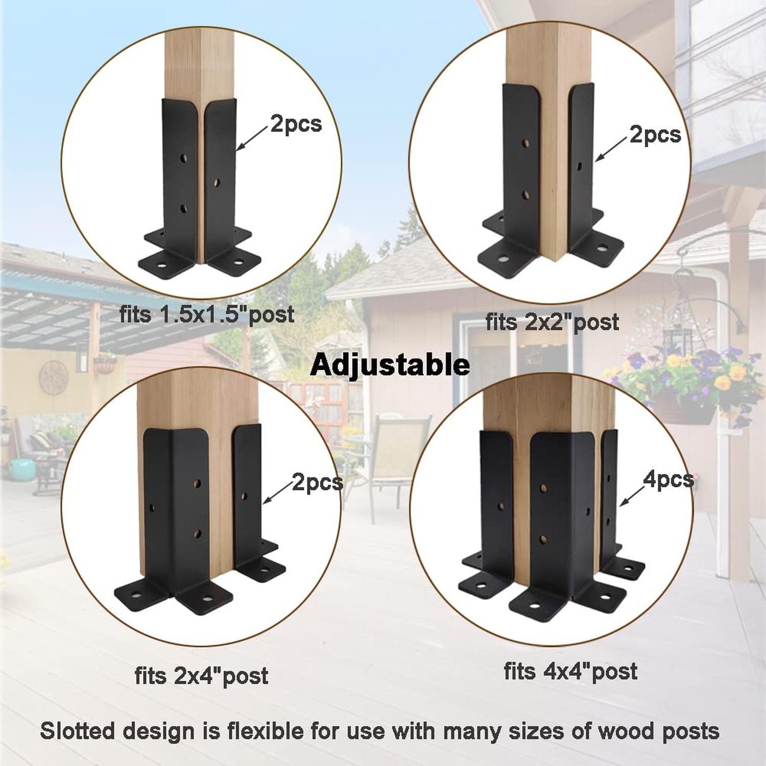 4Pcs Adjustable Deck Post Anchor Base Brackets Fit 1.5×1.5,2×2,2×4,4×4 Post,H…