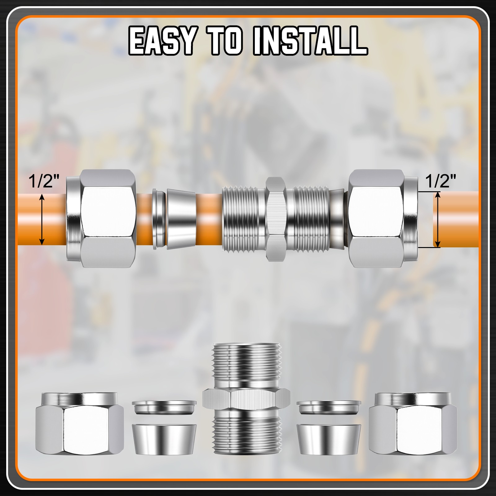 2Pack 304 Stainless Steel Compression Fitting 1/2″x1/2″ Connector